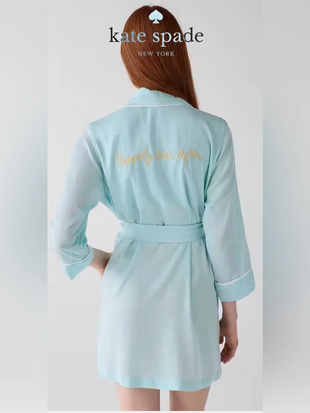 kate spade Light blue Satin 'Happily Ever After' Robe bridal wedding medium